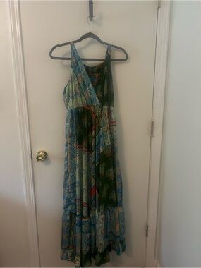 Magic Green and Blue Patchwork Maxi Dress